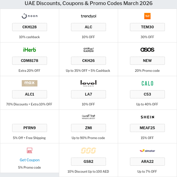 All Coupons and deals for UAE stores