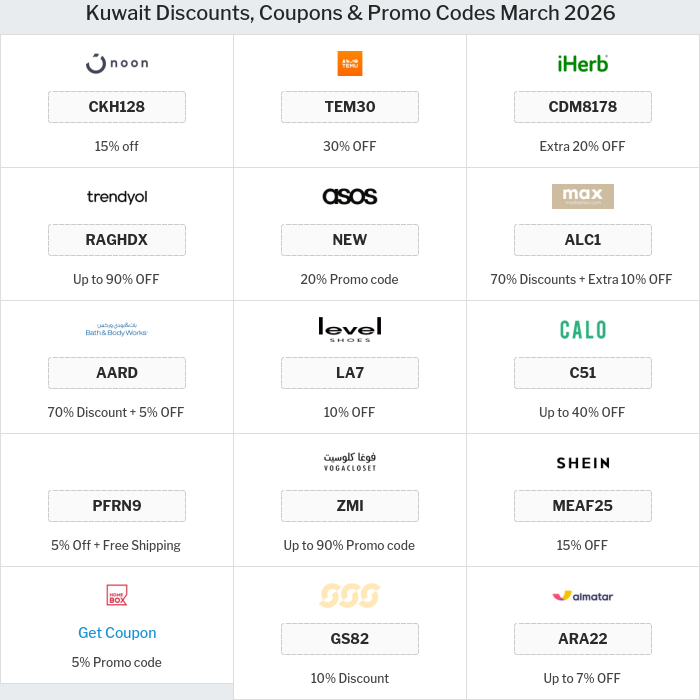 All Coupons and deals for Kuwait stores