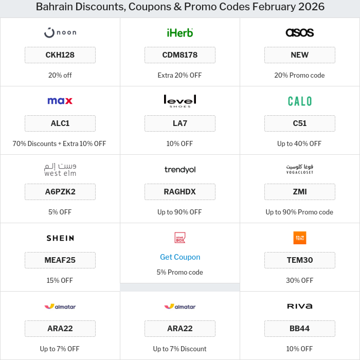 All Coupons and deals for Bahrain stores