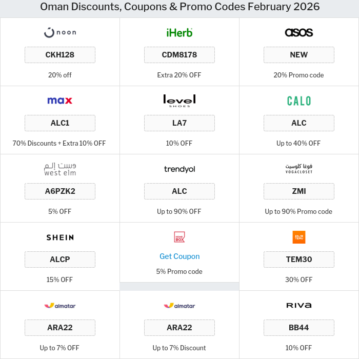 All Coupons and deals for Oman stores