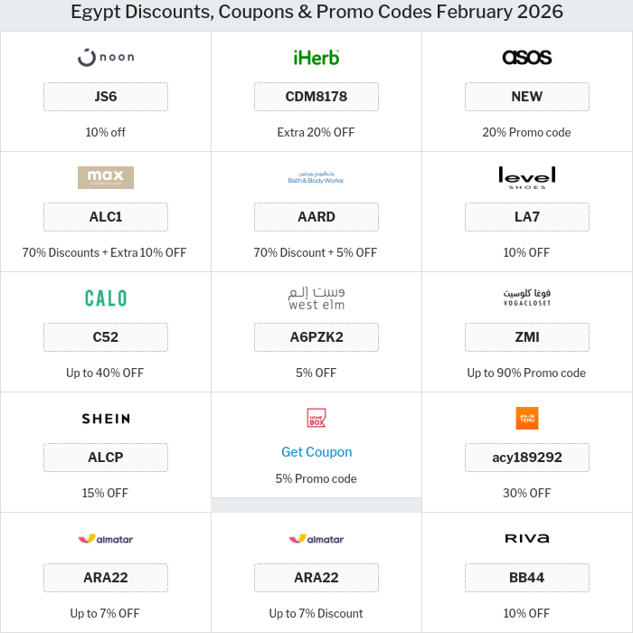 All Coupons and deals for Egypt stores