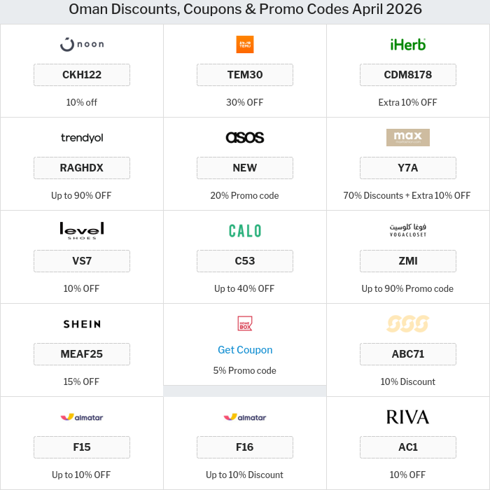 All Coupons and deals for Oman stores