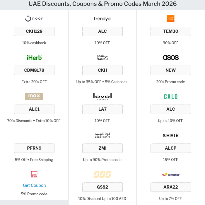 All Coupons and deals for UAE stores