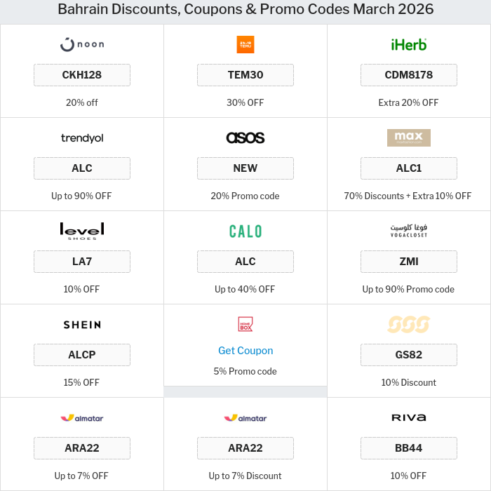 All Coupons and deals for Bahrain stores