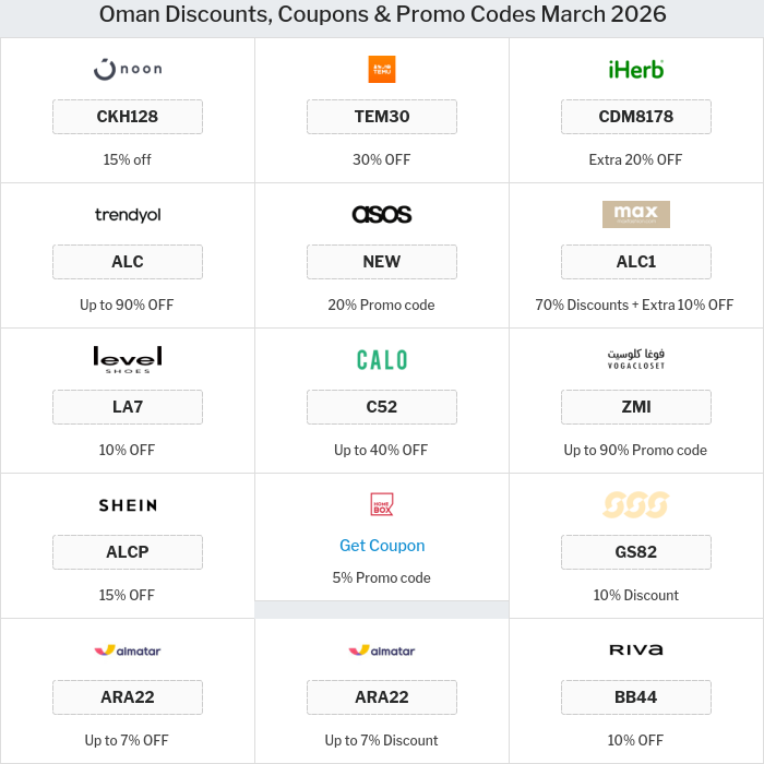 All Coupons and deals for Oman stores