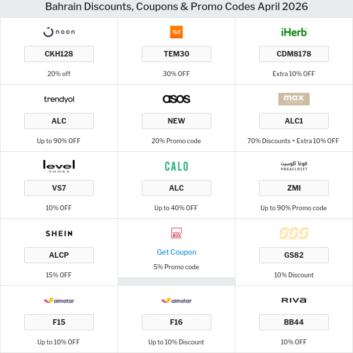 All Coupons and deals for Bahrain stores