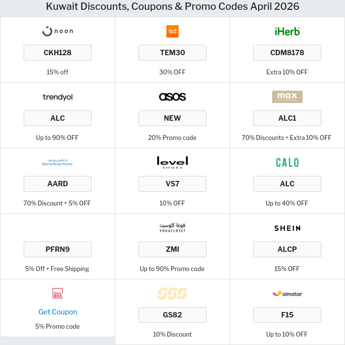 All Coupons and deals for Kuwait stores