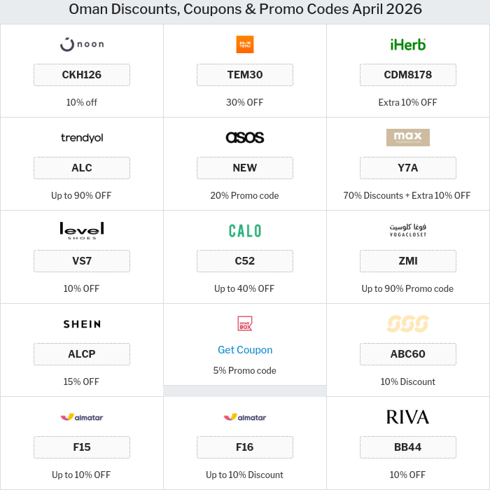 All Coupons and deals for Oman stores