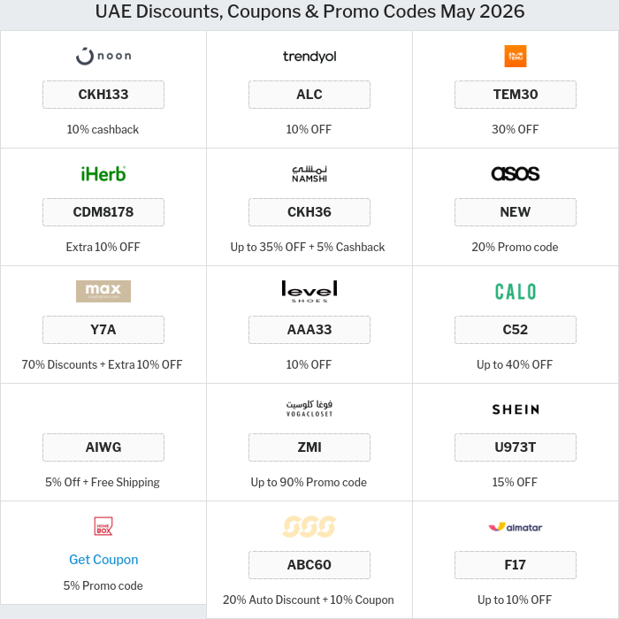 All Coupons and deals for UAE stores