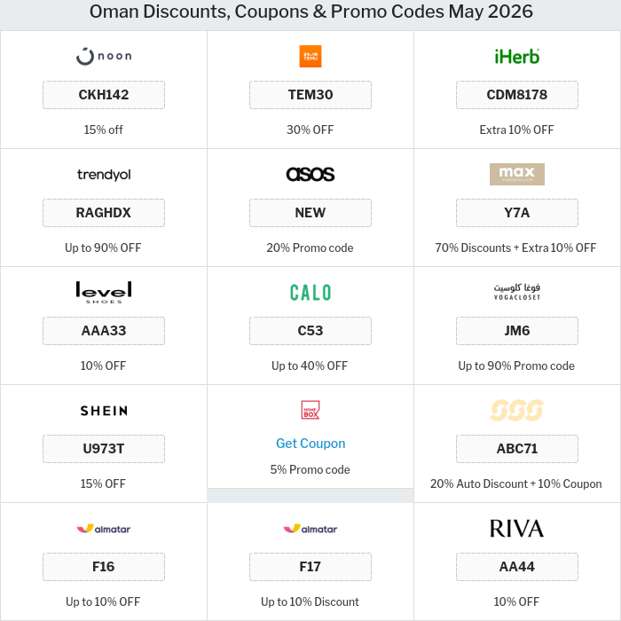 All Coupons and deals for Oman stores