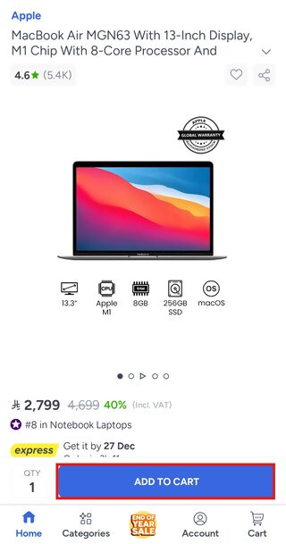 Adding Products to Shopping Cart at the Noon App