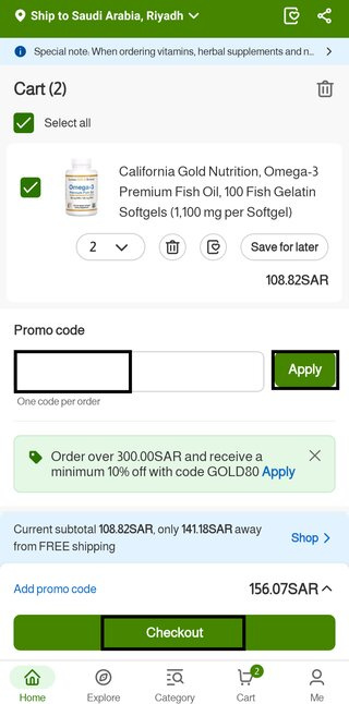 Applying Coupon and Checkout at the iHerb App