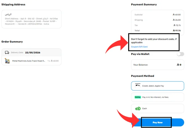 Applying the “Dabdoob Discount Code” and Payment Process