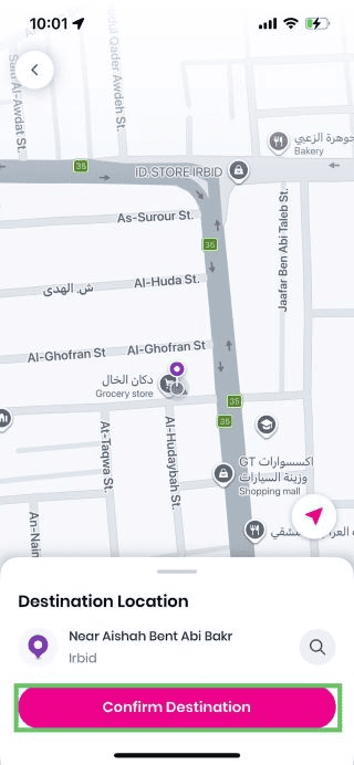 Confirming Destination on Jeeny App