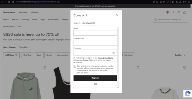 Registering an Account on FARFETCH