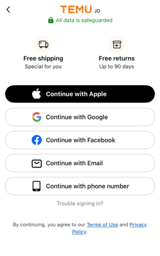 How to Sign in/Register on Temu App