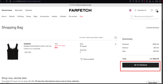 Reviewing the Shopping Bag and Checking Out on FARFETCH