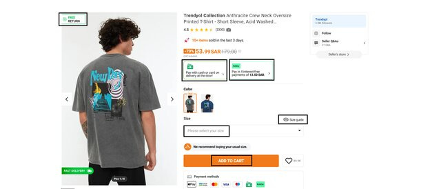 Trendyol Size Review - Sellecting size and adding products to Shopping cart