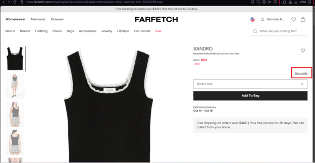 Selecting a Size and Adding to the Shopping Bag on FARFETCH