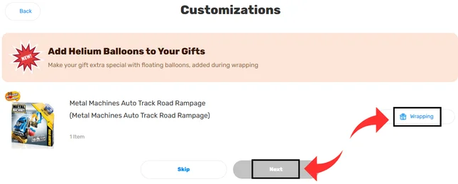 Selecting “Gift Wrapping” on Dabdoob Website