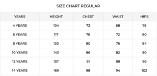 Riva Size Chart for Boys' Jackets and Coats