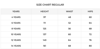 Riva Size Guide for Girls' Pants