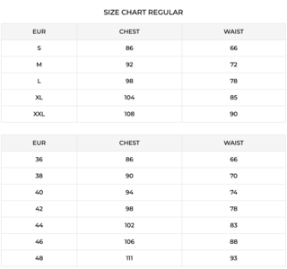 Riva Size Chart for Women's Blouses