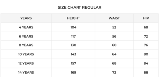Riva Size Guide for Boys' Pants