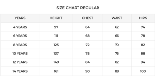 Riva Size Guide for Girls' Jackets and Coats