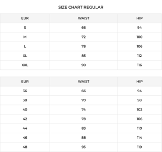 Riva Size Guide for Women's Pants