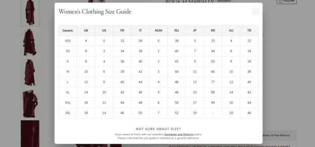 Women’s Clothing Size Guide on Ounass