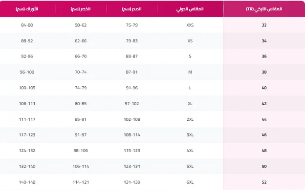 دليل مقاسات ترينديول للملابس النسائية العلوية